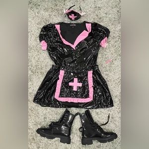 Faux Leather Black & Pink Nurse Costume by Dolls Kill
